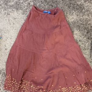 Boho Tiered Maxi Skirt with Gold Stud Detail - Pink